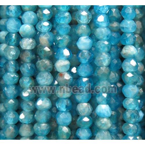tiny Apatite beads, faceted rondelle, blue