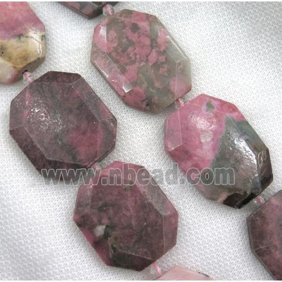Rhodonite slice beads, faceted freeform, pink