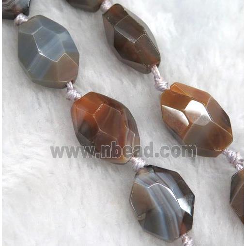 brown botswana agate beads, faceted flat-oval, dye