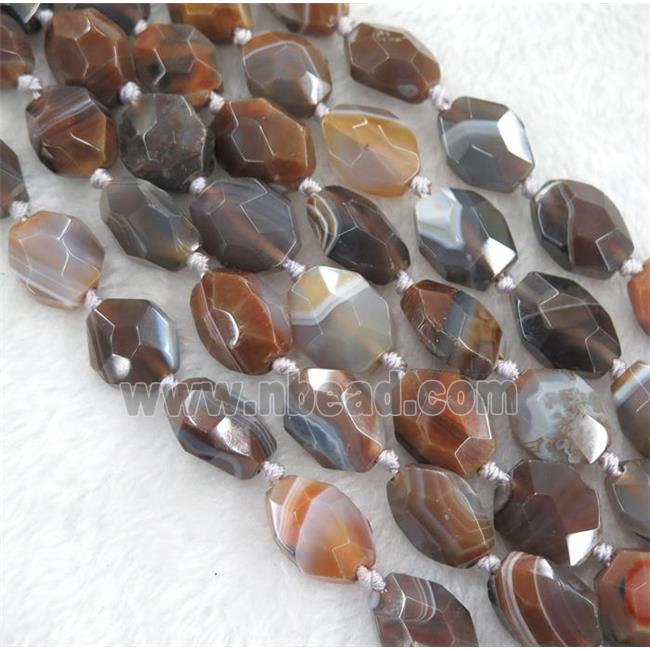 brown botswana agate beads, faceted flat-oval, dye