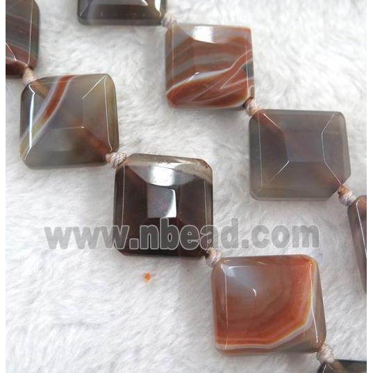 brown botswana agate bead, faceted square, dye