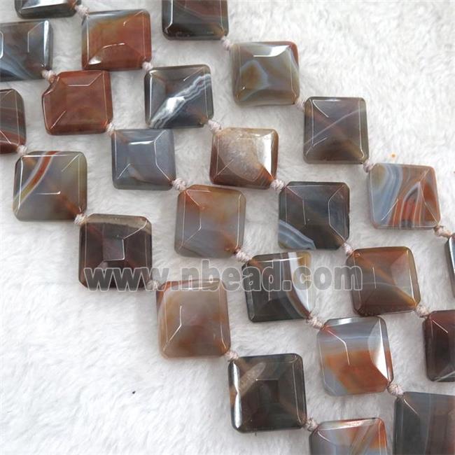 brown botswana agate bead, faceted square, dye