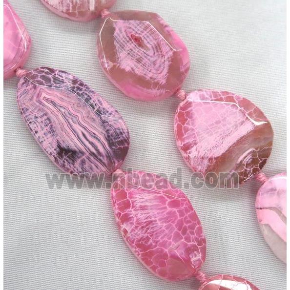 dragon veins Agate Beads, faceted freeform, pink treated