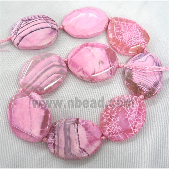 dragon veins Agate Beads, faceted freeform, pink treated