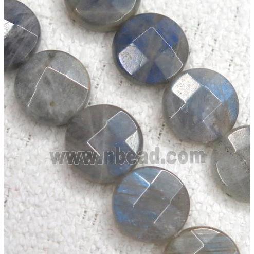 Labradorite beads, Grade AA, faceted flat-round