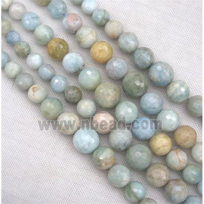 Aquamarine collar beads, faceted round, Grade AB