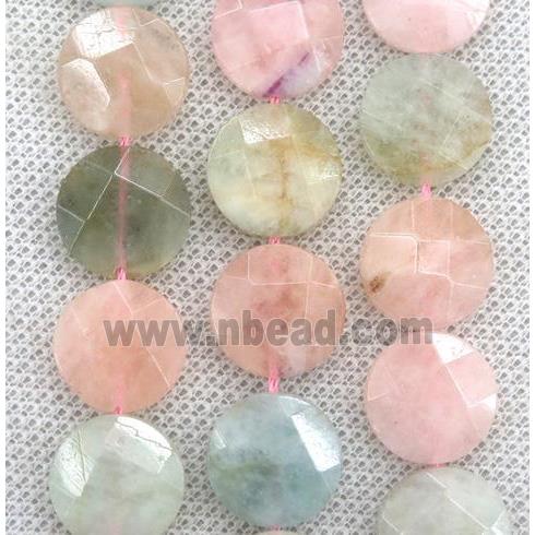 Morganite beads, faceted flat round