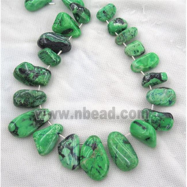 Green Grass Turquoise Collar Beads, freeform, top-drilled