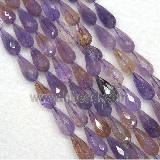 Ametrine beads, faceted teardrop, purple