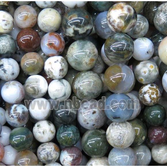 natural Ocean Agate Beads, round, multi color