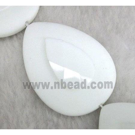white porcelain beads, flat-teardrop, faceted