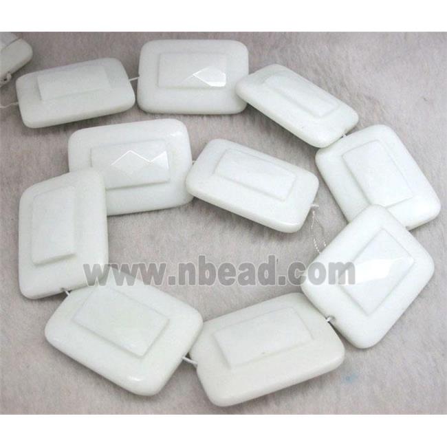 porcelain bead, rectangle, faceted, white