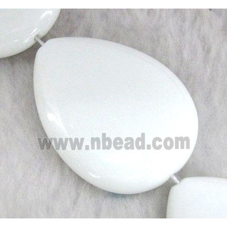 white porcelain beads, flat-teardrop
