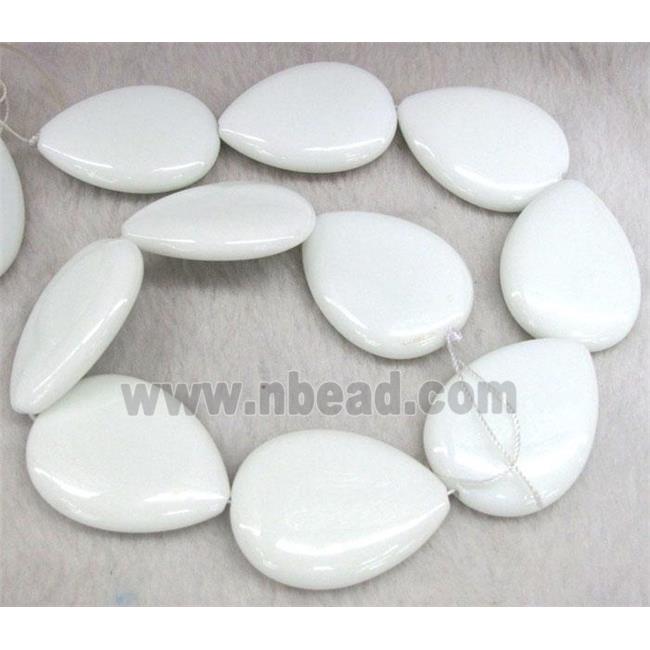 white porcelain beads, flat-teardrop