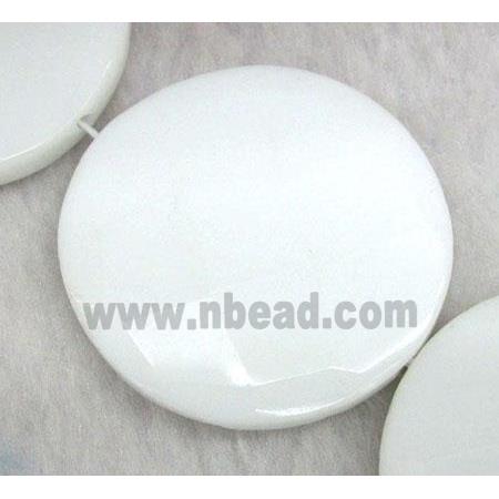 white porcelain bead, faceted flat-round