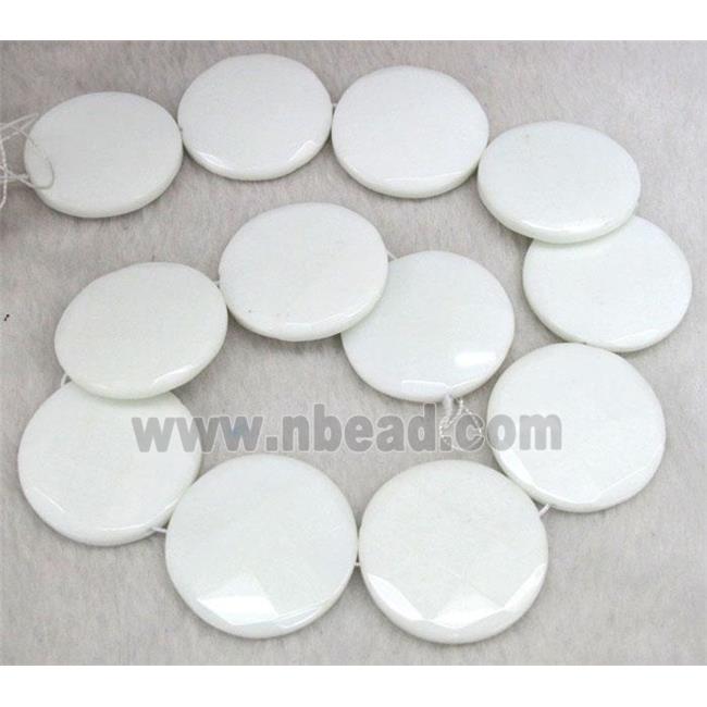 white porcelain bead, faceted flat-round