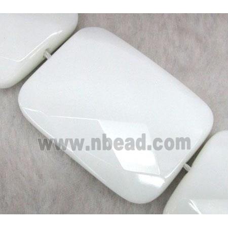 white porcelain bead, faceted rectangle