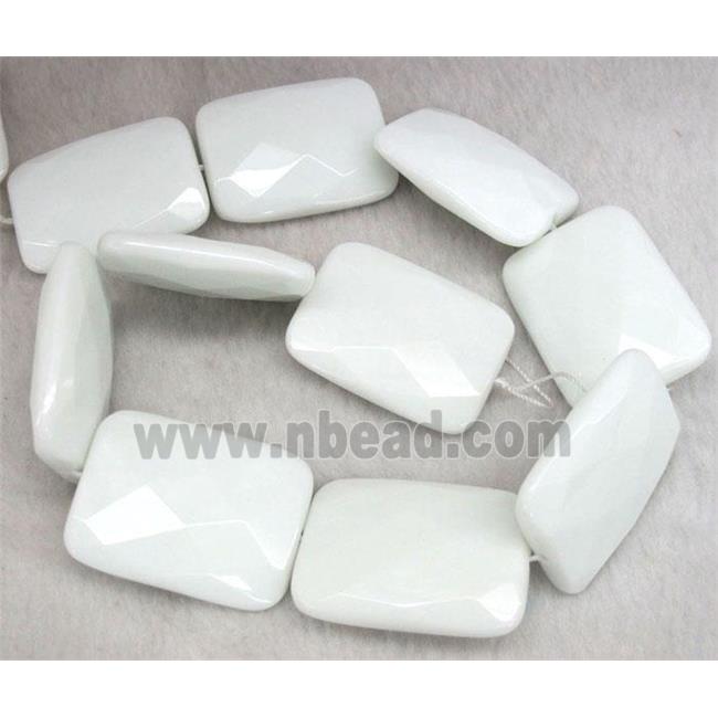 white porcelain bead, faceted rectangle