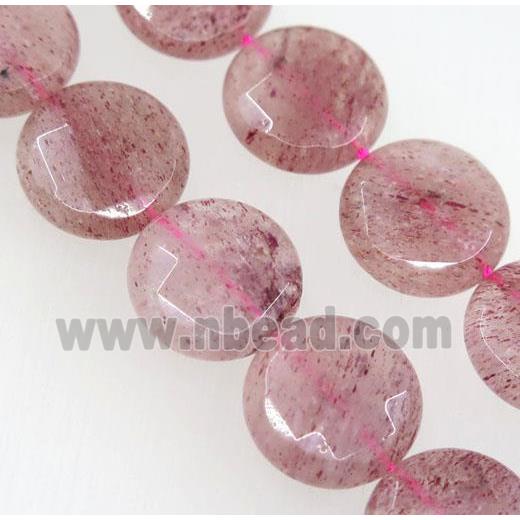 natural Strawberry Quartz beads, faceted flat round