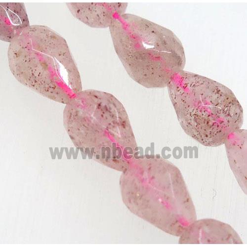 natural Strawberry Quartz beads, faceted teardrop