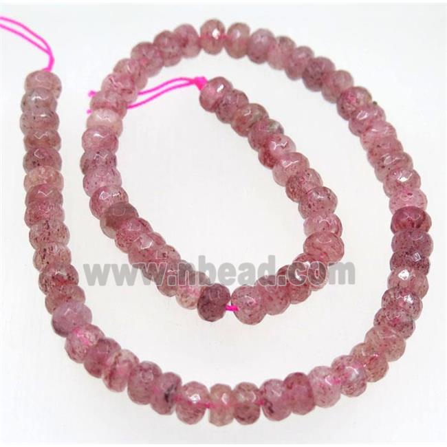 natural Strawberry Quartz beads, faceted rondelle