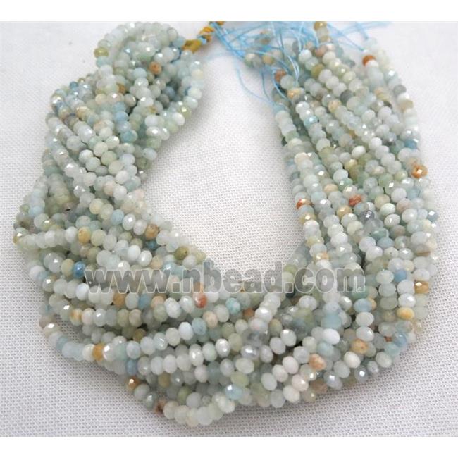 Aquamarine beads, faceted rondelle, AB-grade