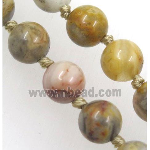 Yellow Crazy Agate beads knot Necklace Chain