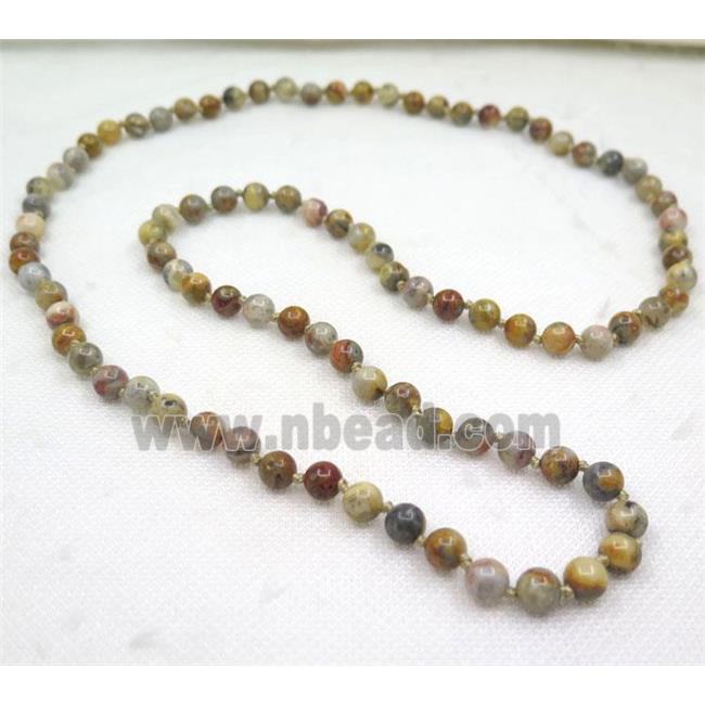 Yellow Crazy Agate beads knot Necklace Chain