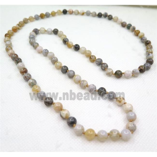 Chinese zhuye Bamboo Agate beads knot Necklace Chain
