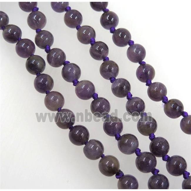 round purple Amethyst beads knot Necklace Chain