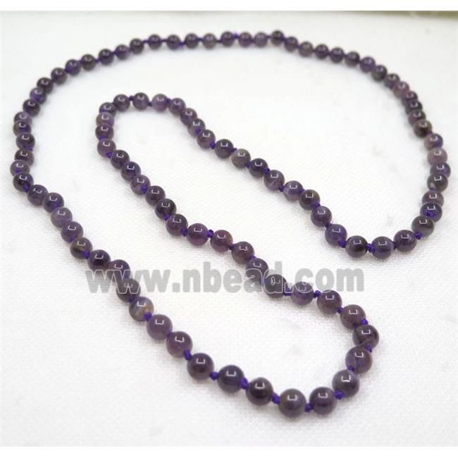 round purple Amethyst beads knot Necklace Chain