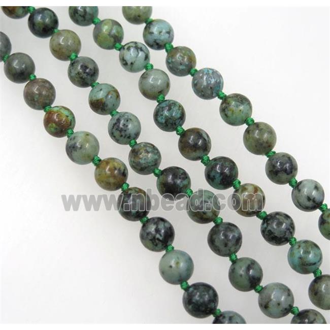 green African Turquoise beads knot Necklace Chain, round