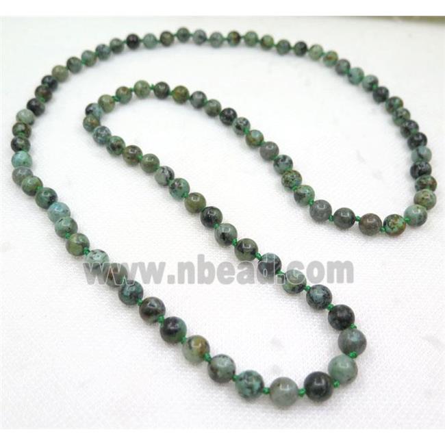 green African Turquoise beads knot Necklace Chain, round