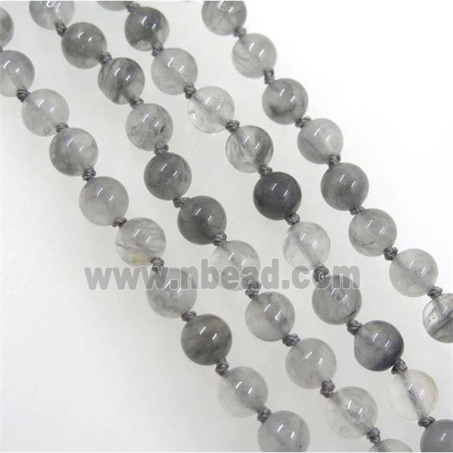 round Chinese Gray Cloudy Quartz Beads Knot Necklace Chain