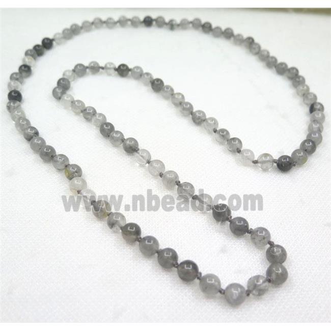 round Chinese Gray Cloudy Quartz Beads Knot Necklace Chain