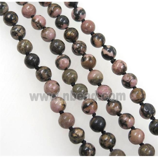 round Rhodonite beads knot Necklace Chain