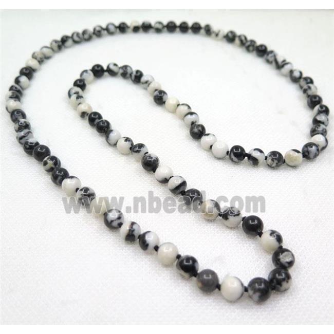 black Zebra Jasper beads knot Necklace Chain, round
