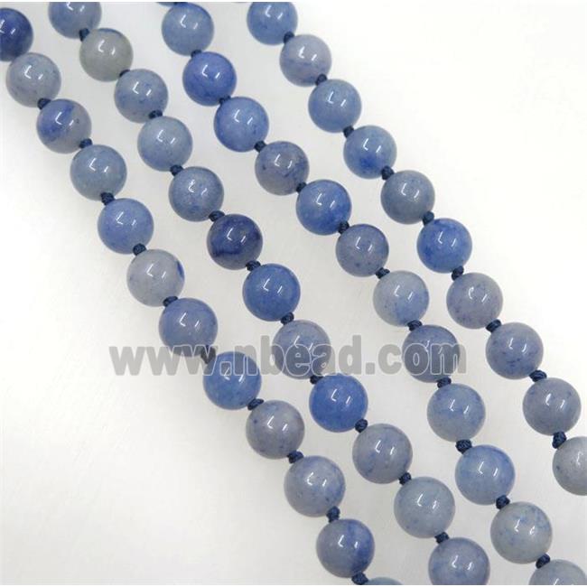 Blue Aventurine bead knot Necklace Chain, round