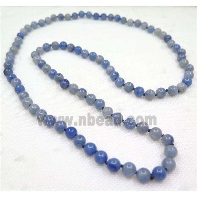 Blue Aventurine bead knot Necklace Chain, round