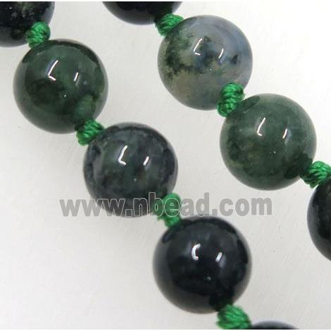 green Moss Agate beads knot Necklace Chain, round