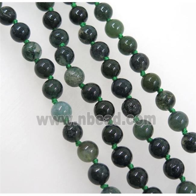 green Moss Agate beads knot Necklace Chain, round