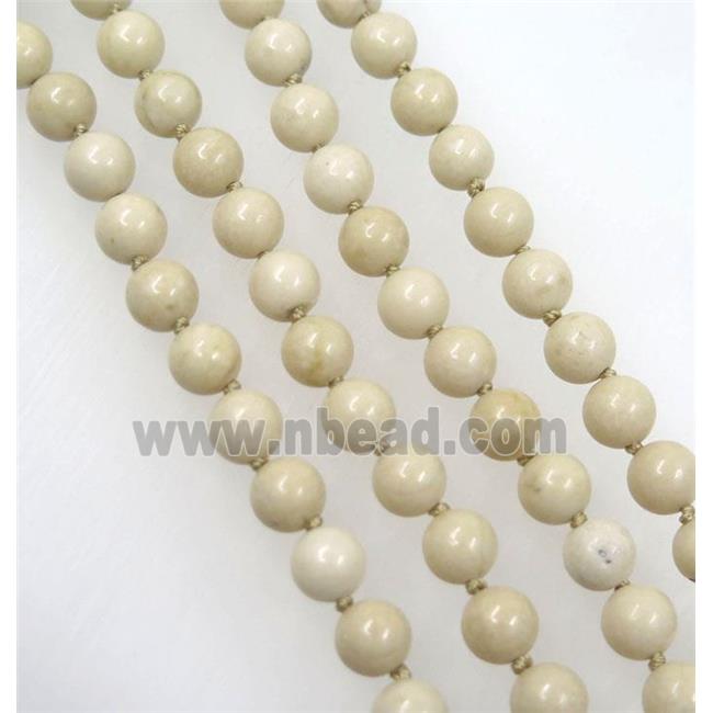 white Chinese River Jasper beads knot Necklace Chain, round