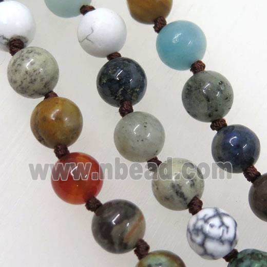 mix gemstone beads knot Rosary Necklace Chain, round