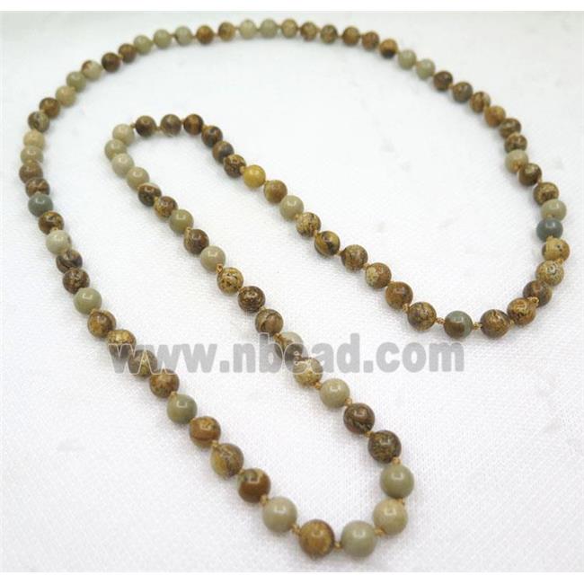 yellow Picture Jasper bead knot Necklace Chain