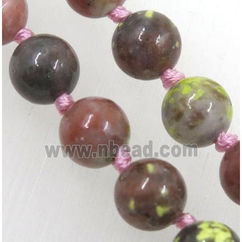 pink plum blossom jasper beads knot Necklace Chain, round