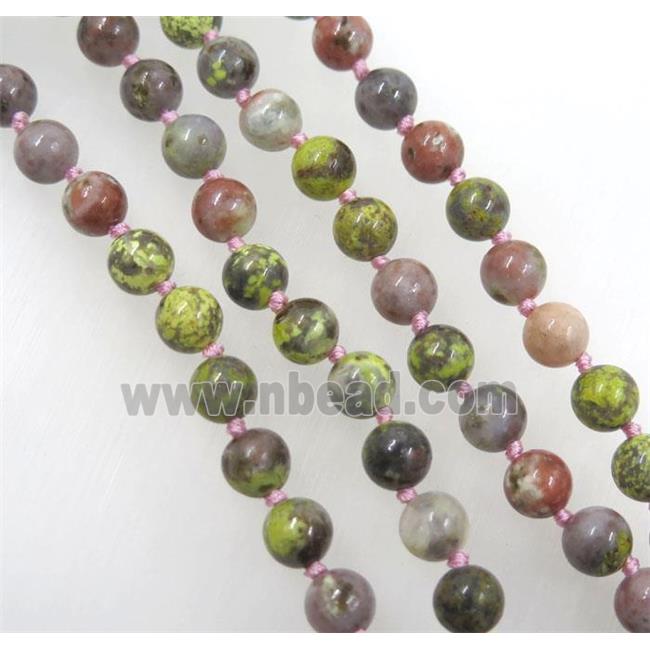 pink plum blossom jasper beads knot Necklace Chain, round