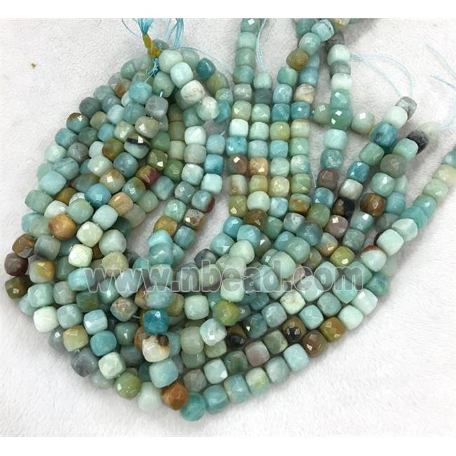 green faceted Amazonite cube beads