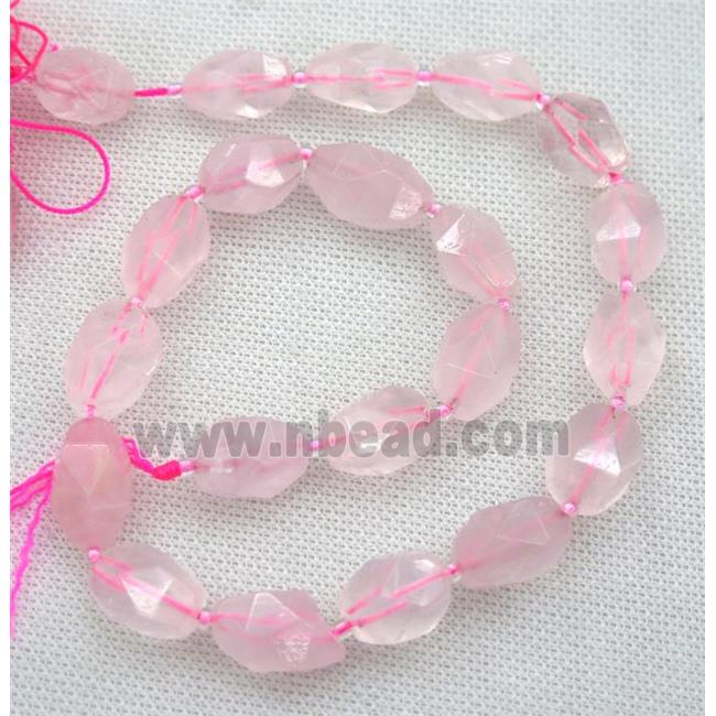 Rose Quartz nugget beads, faceted freeform, pink