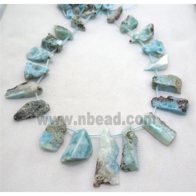 blue Larimar collar beads, freeform, top drilled