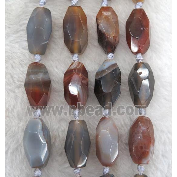 natural agate beads, faceted barrel